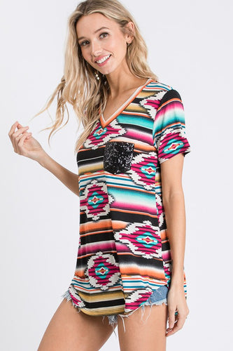 Fuchsia Aztec Top