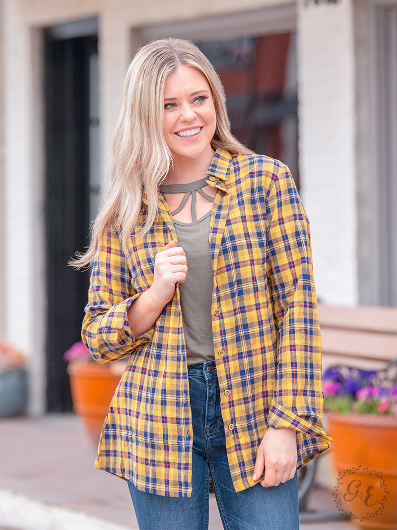 Yellow Plaid with Gold Sequins Flannel